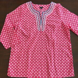 Talbots blouse top embroidered popover
